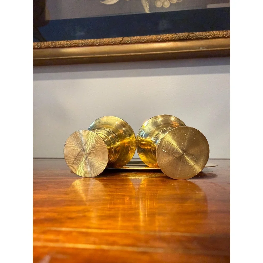 Vintage Brass Salt and Pepper‎ Shaker Set with Tray